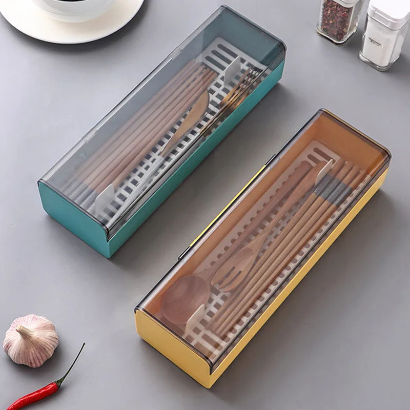 Фото Коробка для палочек для еды с крышкой, пылезащитный дренаж, кухонная стойка для столовых приборов, ресторан, бытовой нож, вилка и ложка, органайзер для столовых приборов №4