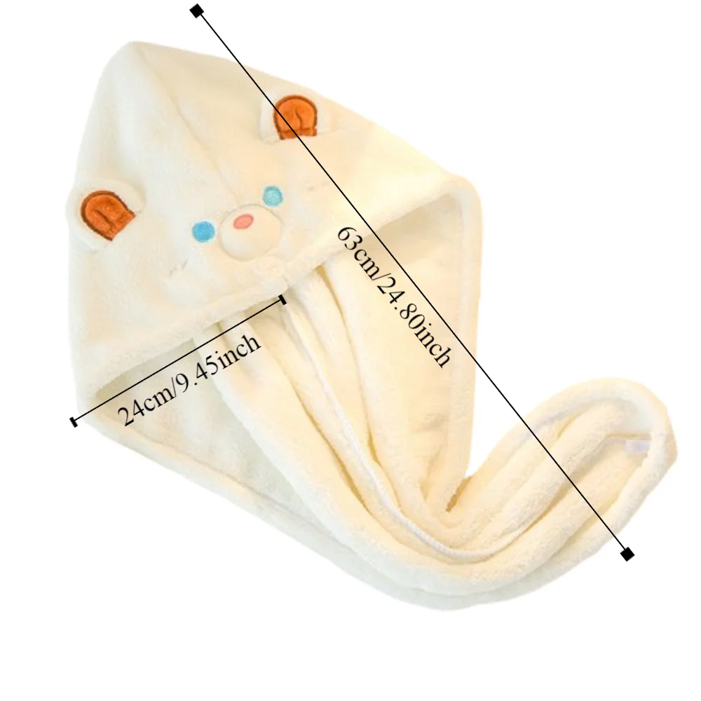 Шапочка для сухого волос с милым медвежонком впитывающая быстрая коралловая