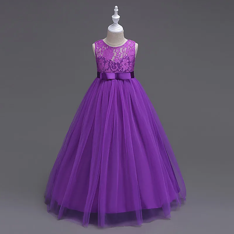 

Girls Children's Elegant Princess Dresses Summer Middle-aged Children's Lace Wedding Dresses Long Puff Skirts Tank Dresses