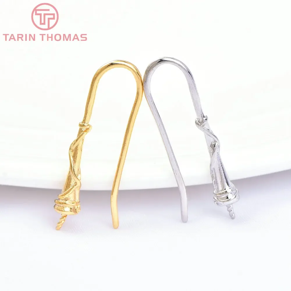 Латунные позолоченные серьги с полуотверстиями высота 25 мм 24 к 10 шт.