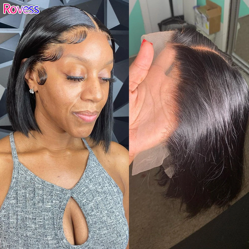 

Rovess Short Bob Straight Wigs 13x4 Lace Front Human Hair Wig Bob Lace Brazilian Wig In Collarbone Straight Human Hair Wig 8inch