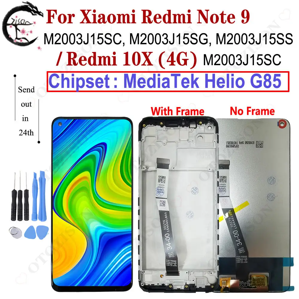 ЖК-дисплей Redmi 10X 4G с рамкой для Xiaomi Redmi Note 9, дисплей с сенсорным дигитайзером в сборе, дисплей 6,53 дюйма M2003J15SC M2003J15SG