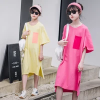 dress for girls summer new 2022 loose oversize casual teenage kids clothing fashion cotton short sleeve childrens t shirt dress