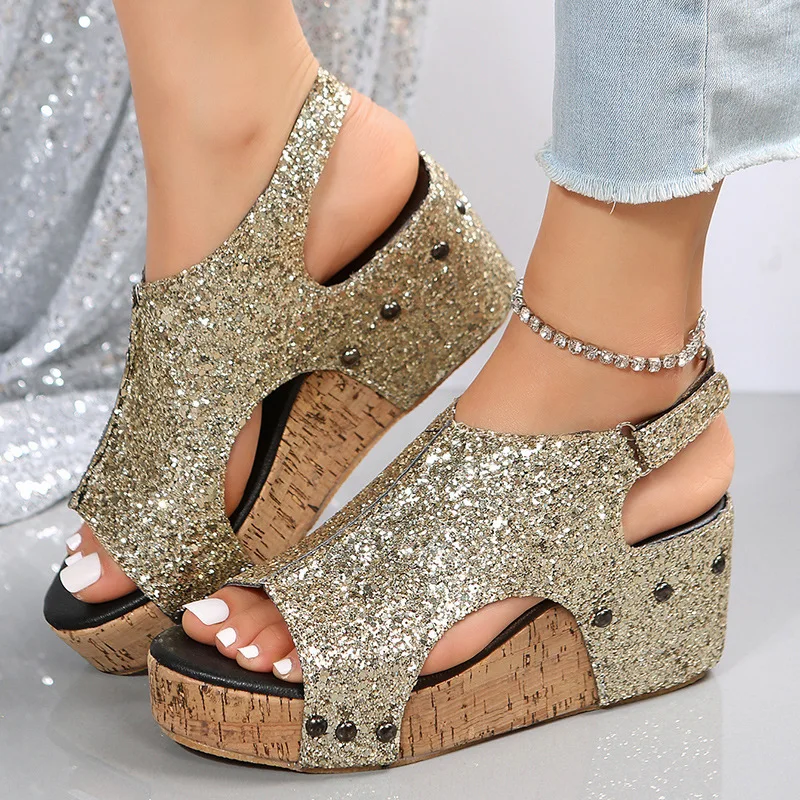 

2023 Summer Ladies Shoes New Casual Wedge Sandalias Mujer Women Fashion Platform Heels Buckle Peep Toe Roman Shoes