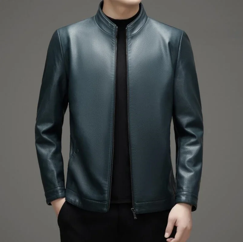 

Куртка мужская демисезонная из натуральной овечьей кожи с высоким воротником