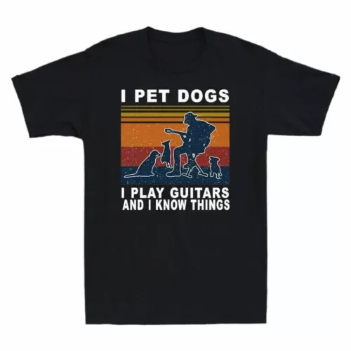 Хлопковая футболка с гитарами Do надписью I Pet рукавом Dog What Play короткие мужские