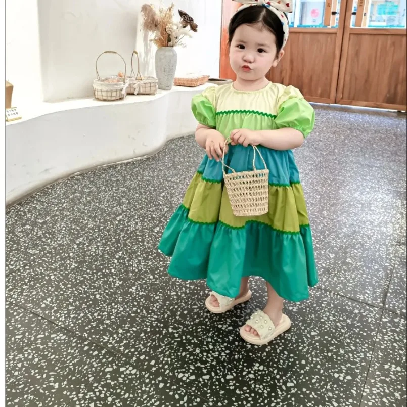 

Новая летняя одежда для девочек, платье в полоску, платье принцессы, платья для подростков, женская зеленая одежда, маленькая