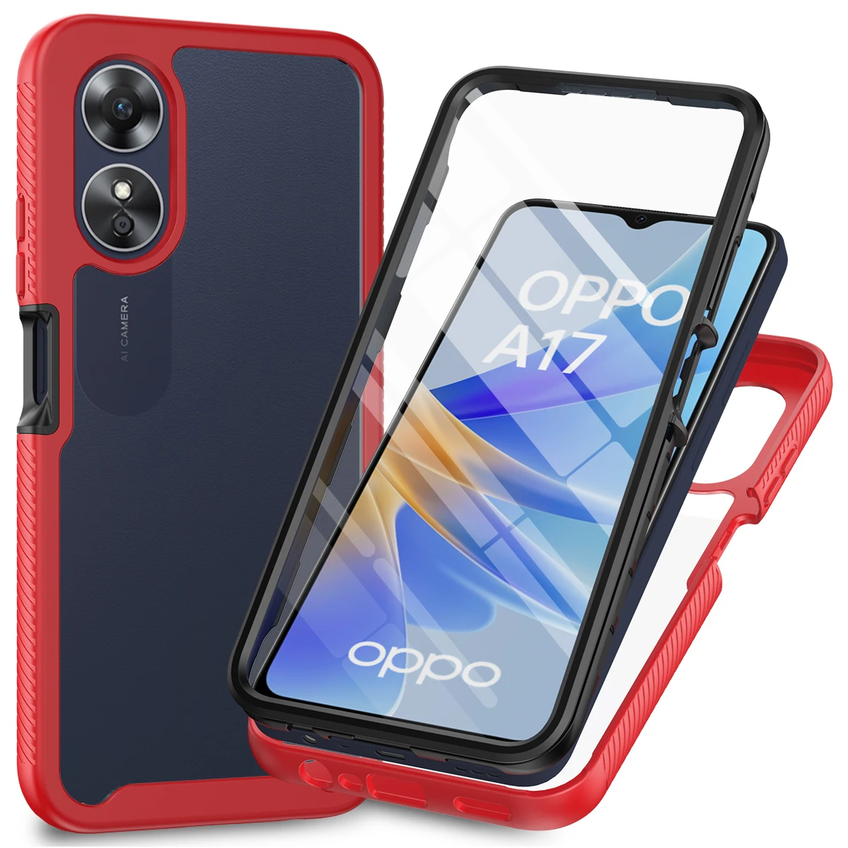 

Bumper Crystal Transparent Case for OPPO A17 with Front Screen Film Shockproof All-round Protection OPPOA17 Anti-Scratch Cover