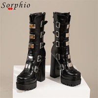 female motorcycle platform boots for women metal design fashion brand new ankle med calf boot shoes 2022 new buckle strap goth