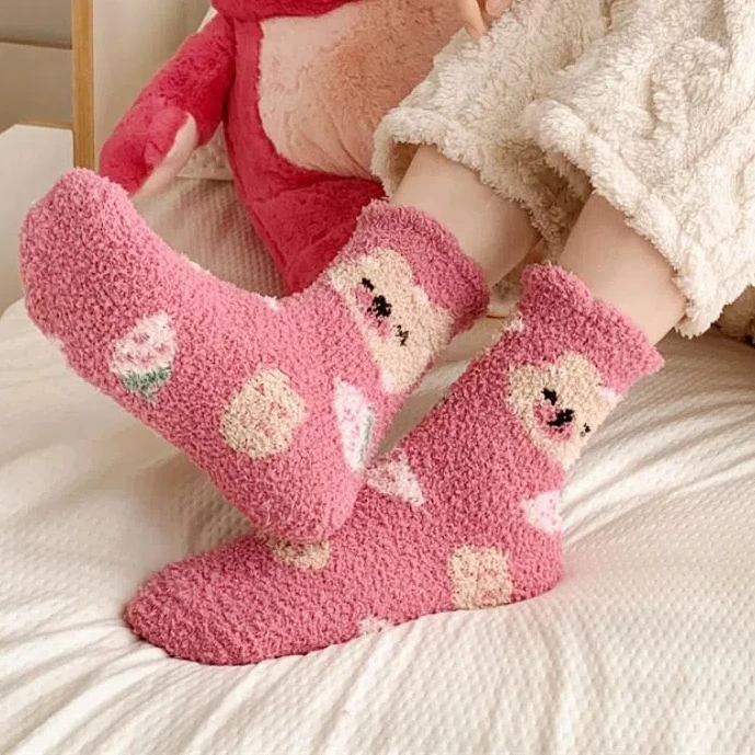 7 пар флисовых носков с милым мультяшным медведем утепленные плюшевые носки для