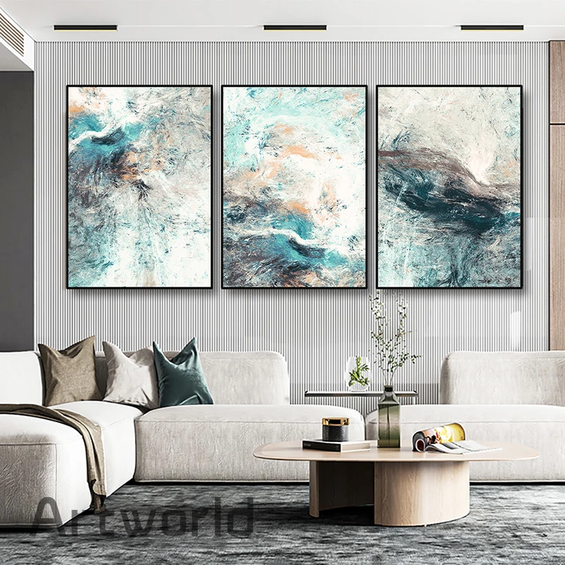 Абстрактные чернила ветра синяя настенная живопись на холсте современные