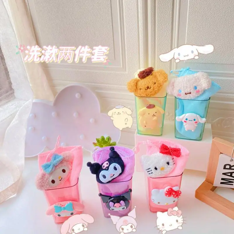 

Sanrio Water Cup Towel Anime Hellokitty Kuromi Kawaii Cinnamoroll My Melody Two-Piece Cup Towel Combination Set