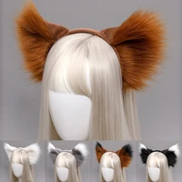 plush big fox cat ears headband lolita simulation animal hair hoop cosplay costume anime headpiece hair accessories for women