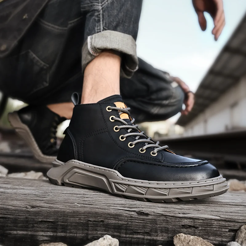 Мужские кожаные кроссовки, коричневые повседневные ботинки средней длины,  для улицы, модная прогулочная обувь, размеры 38-44, Осень-зима 2022 |  AliExpress