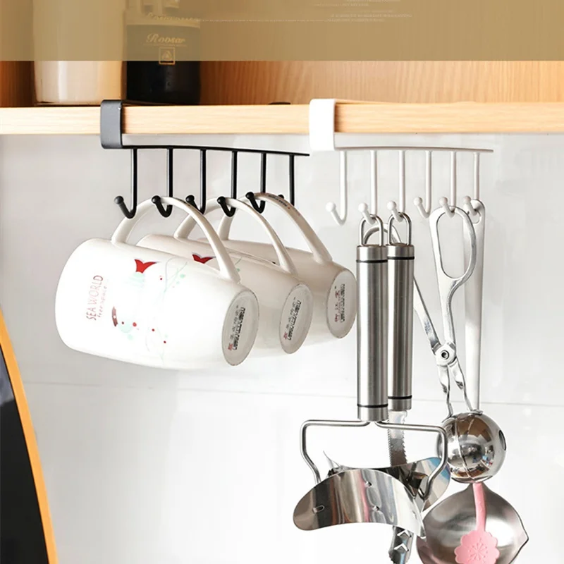 

Metal Mug Cupboard Hook Under Shelf Hanging Rack Cup Holder Punch-free Kitchen Storage Hook Home Under Cabinet Storage Hook