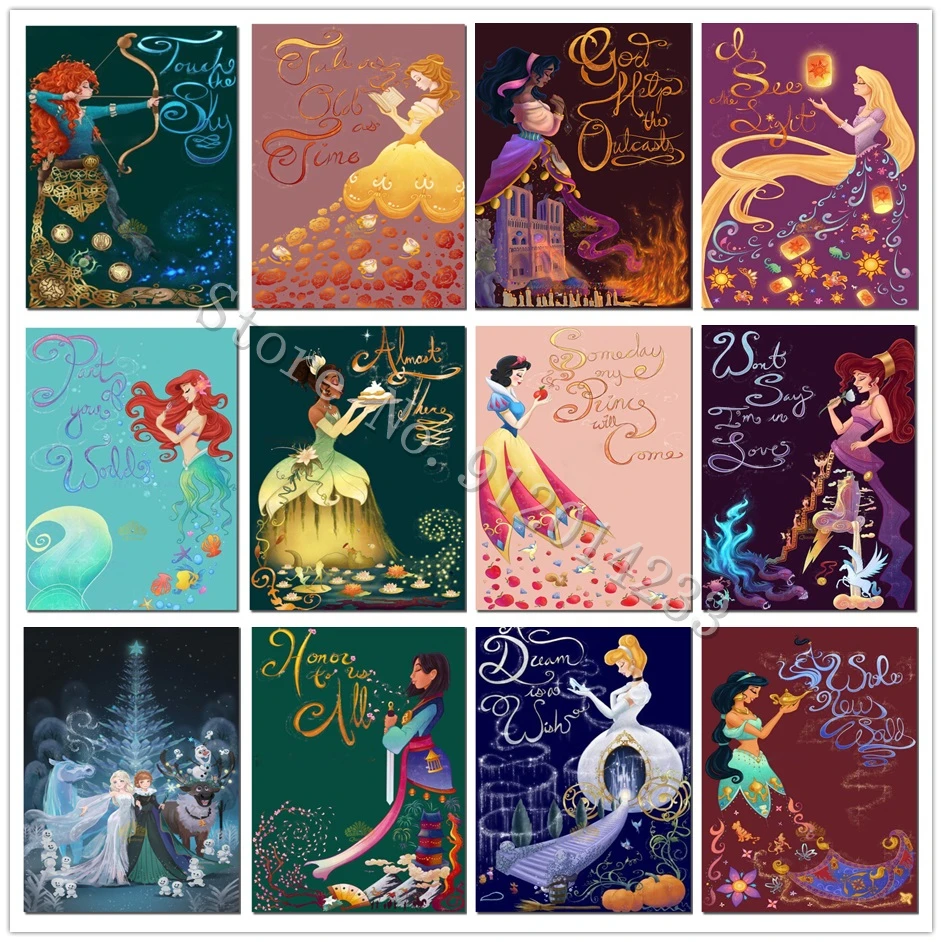 

Disney Diamond Painting Cartoon Aladdin Princess Full Round/Square Rhineston Cross Stitch Kits Embroidery Mosaic Home Decor