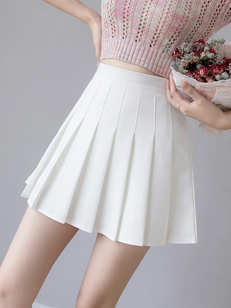 Zoki  Women Pleated Skirt Summer High Waist Chic A Line Ladies Pink Mini Skirt Korean Zipper Preppy Style Girls Dance Skirts