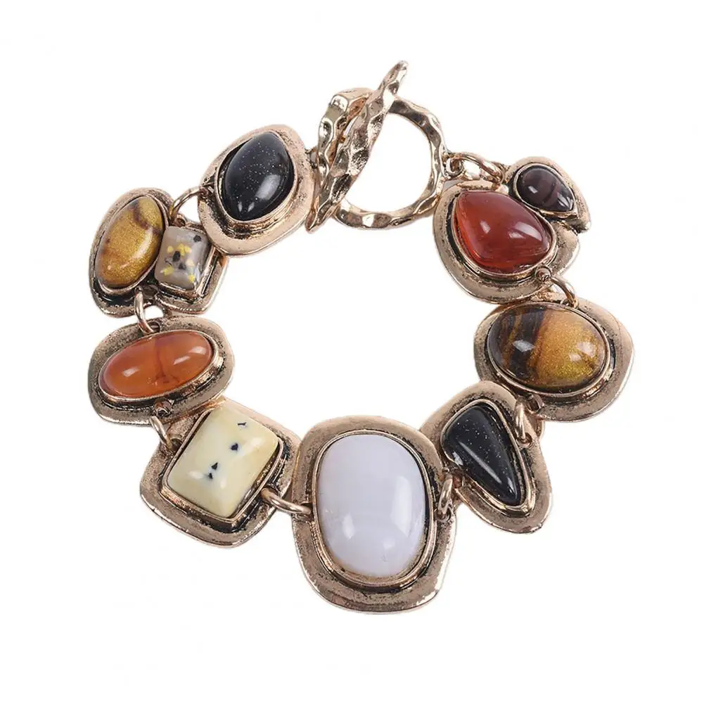 

Charm Bracelet Beautiful Compact Alloy Multicolor Stone Statement Bracelet Retro Bracelet Jewelry Accessory