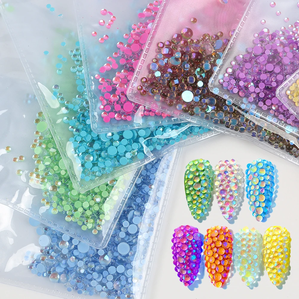 

1440pcs Nail Glass Beads Mermaid Candy Rhinestones Flatback Mixed Size Nail Art Gems Stones For Nail Crystal 3D Accessories