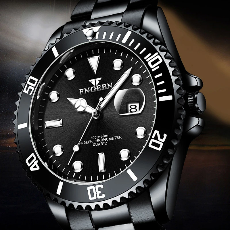 FNGEEN Couple Watch Men Quartz Watch for Lovers Luxury Womens Wristwatch Stainless Steel Waterproof Luminous Relogio Masculino