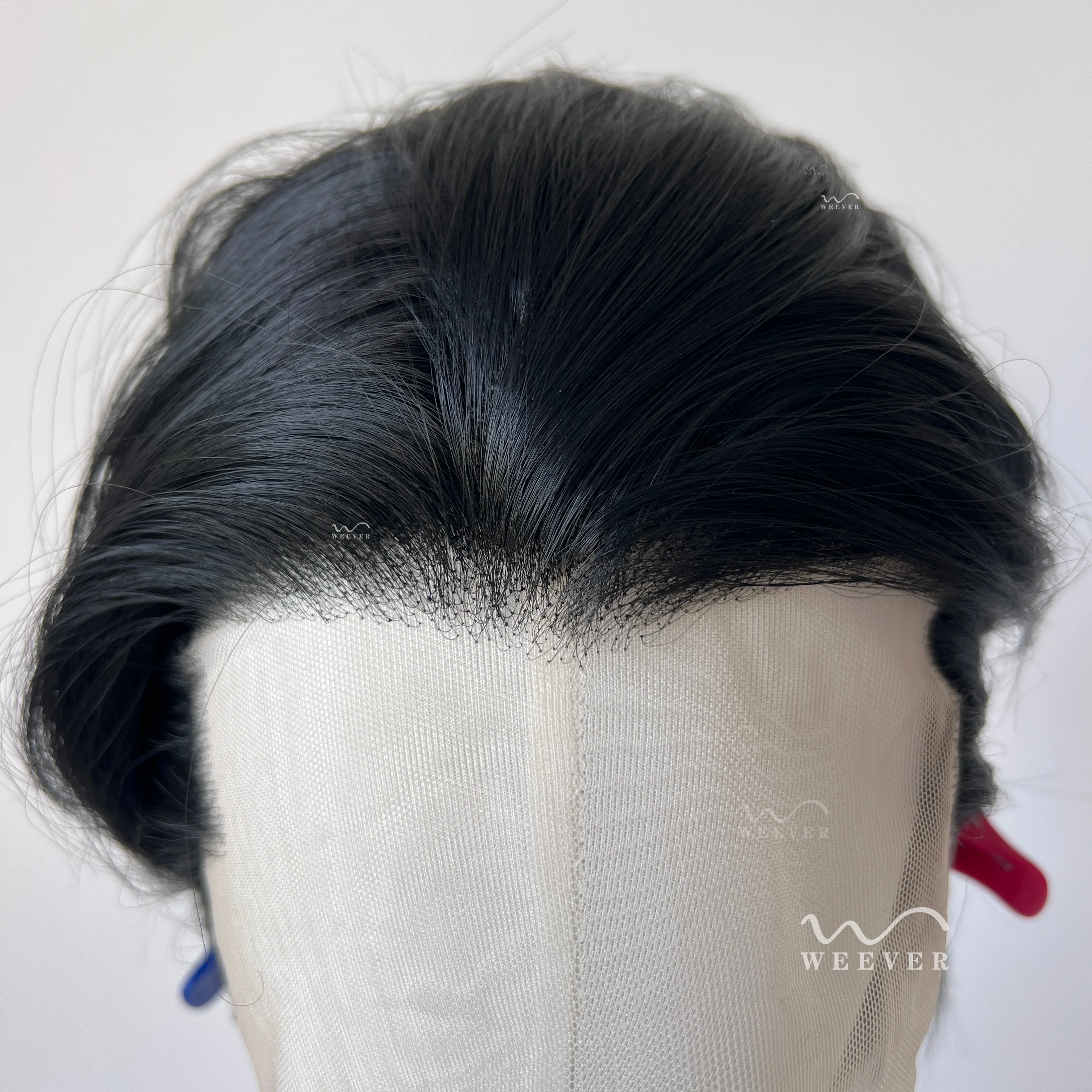 Фото Мужской синтетический парик Widow's Peak Jet Black с коротким кружевным фронтом, 8 дюймов, высокое качество, естественный вид, для повседневного использования и косплея №3