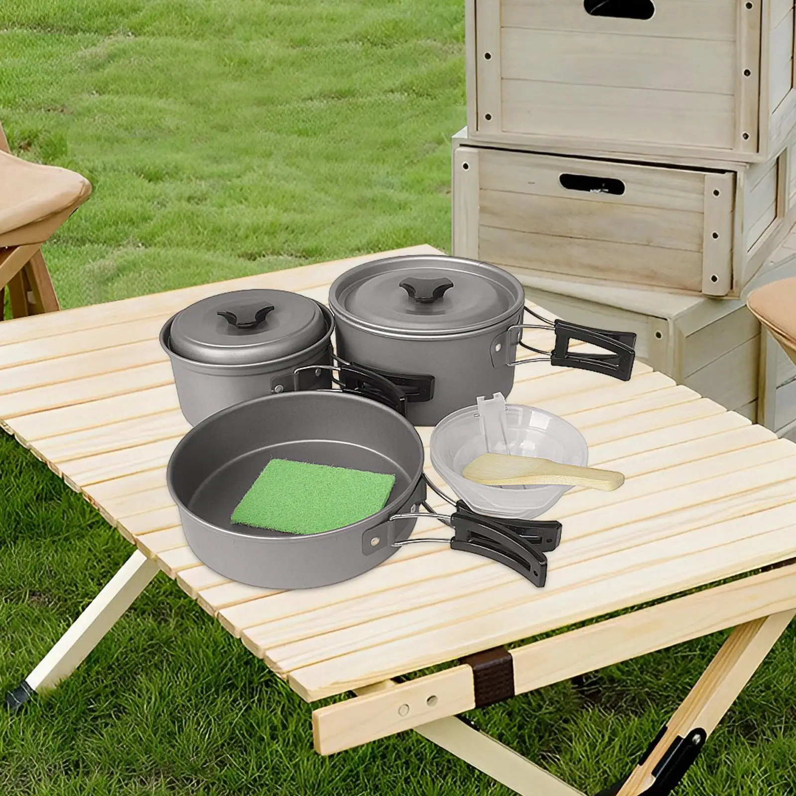 Набор посуды для кемпинга кастрюля приготовления пищи портативная сковорода из