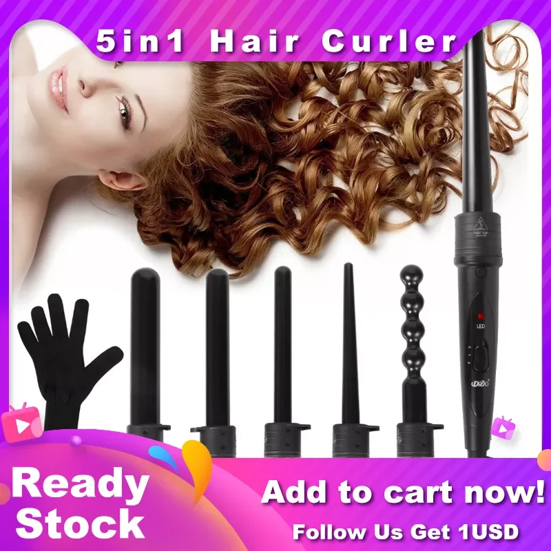 6 in 1 Curling Iron Set Hair Curler Modeler Multifunctional Hair Salon Homeuse Perming Styling Hair Curler Flat Iron Styler