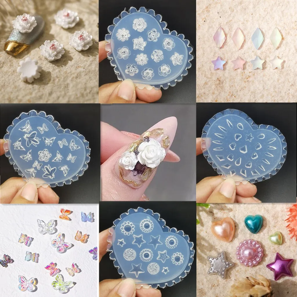 

1pc Camellia 3D Acrylic Nail Mold Rose Nail Art Mold DIY Design Bow Silicone Mold Peach Heart Nail Decorations