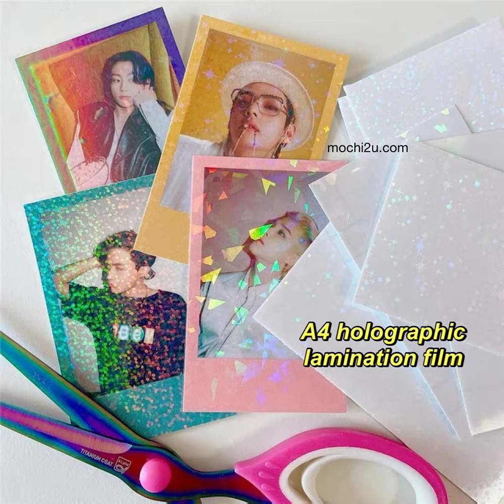 50 Sheets Broken Glass Hologram Cold Lamination Film Sticker A4 Sheets Star Shiny Dots DIY Package Card Photo Holographic Film images - 6