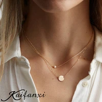 kaifanxi steel dainty necklace e lame multi layer womens choker necklace with gold color pendants for women
