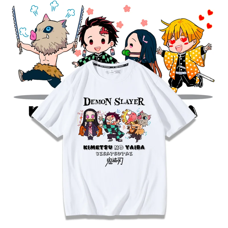 

Футболка Tanjirou Nezuko Kawaii из аниме «рассекающий демонов», дышащая оригинальная футболка из чистого хлопка с принтом и коротким рукавом, топы
