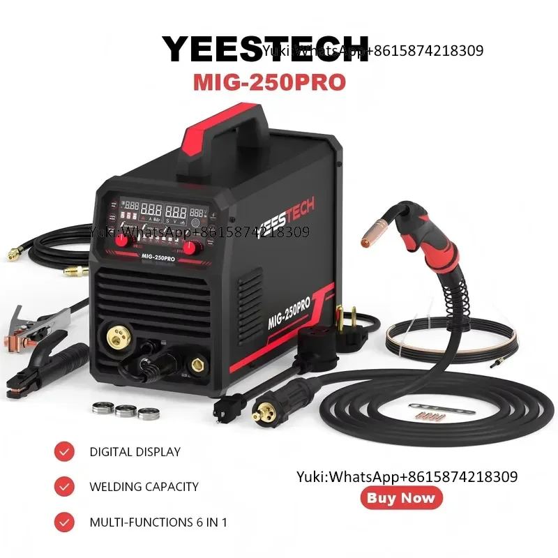 Фото YEESTECH 250A 110/220В Новый 6-в-1 Многофункциональный сварочный аппарат MIG/Импульсный MIG/TIG/ARC/Сварка порошковой проволокой/Сварка с использованием катушечной проволоки, с функцией переменной полярности, усовершенствованный. №1