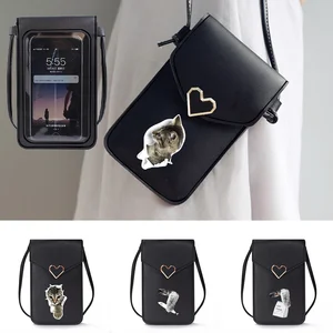 Mobile Phone Bags New Women Shoulder Crossbody Bag Wallets Universal Small Touch Screen Cell Phone Pack Cat Print Storage Purse