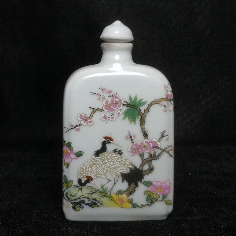 

Chinese Porcelain Painting Crane Flowers Bird Snuff Bottle Old Decoration Gift Collection Size 9.2 CM
