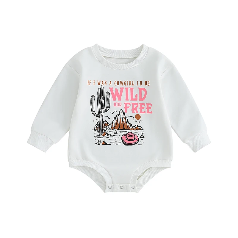 

Baby Girls Boys Sweatshirts Rompers Cowboy Hat Mountain Letter Print Crew Neck Long Sleeve Toddler Clothes Fall Bodysuits