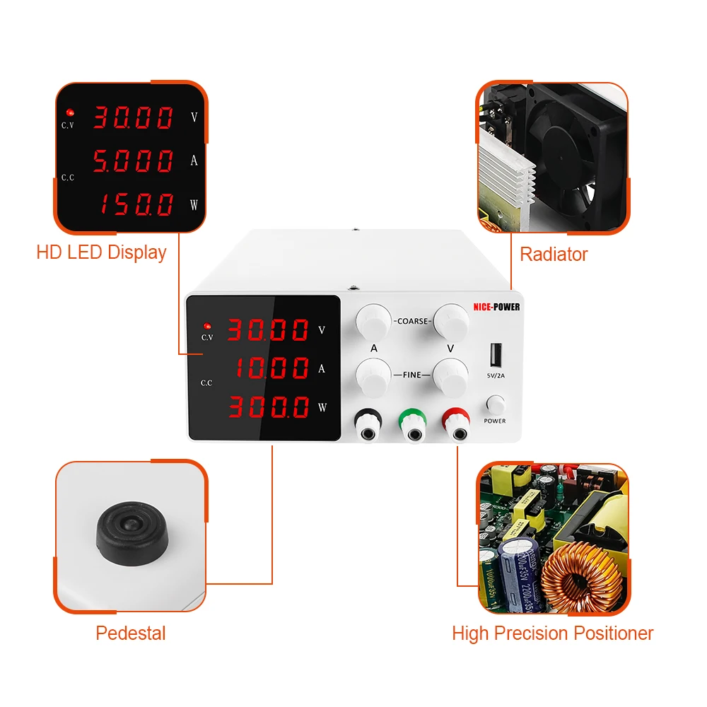 Фото Цифровой регулируемый стабилизированный источник питания Nice Power SPS-W3010 30В 10А 300Вт для электронных технологий №4