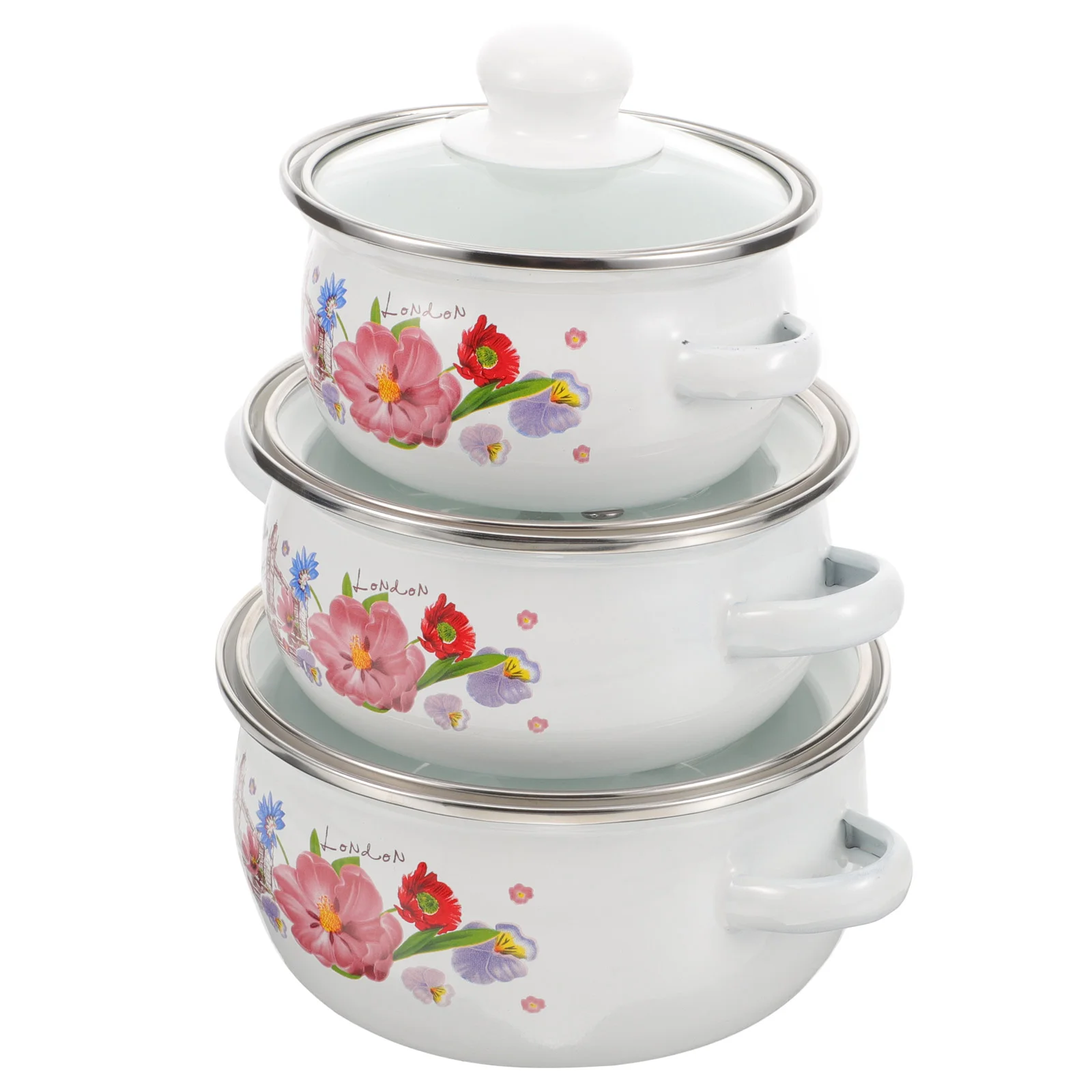 

3 Pcs Vintage Enamel Cooking Pot Home Cookware Wear-resistant Stew Delicate Stockpot Soup Mini Kitchen