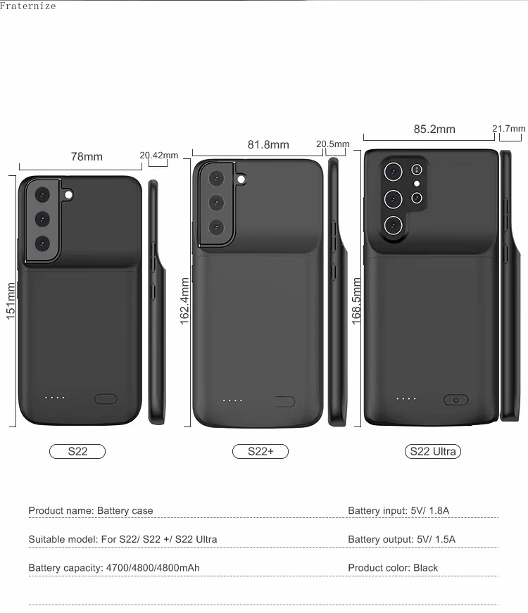 Умный чехол с зарядным устройством для Samsung Galaxy S22 Ультра телефона аккумулятором