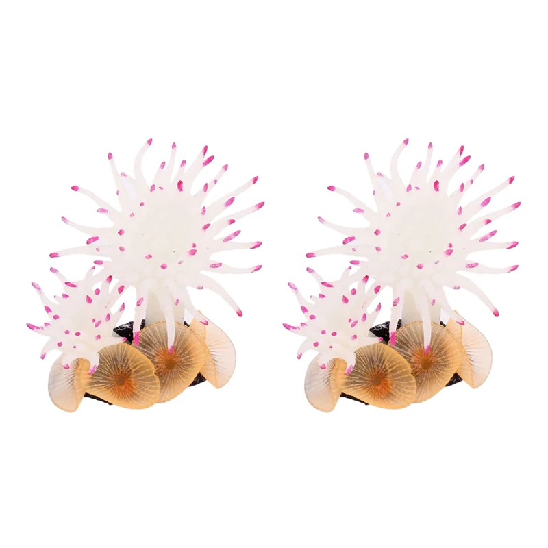 

New 2X Aquarium Artificial Coral Decoration 8.9Cm Tall White Fuchsia