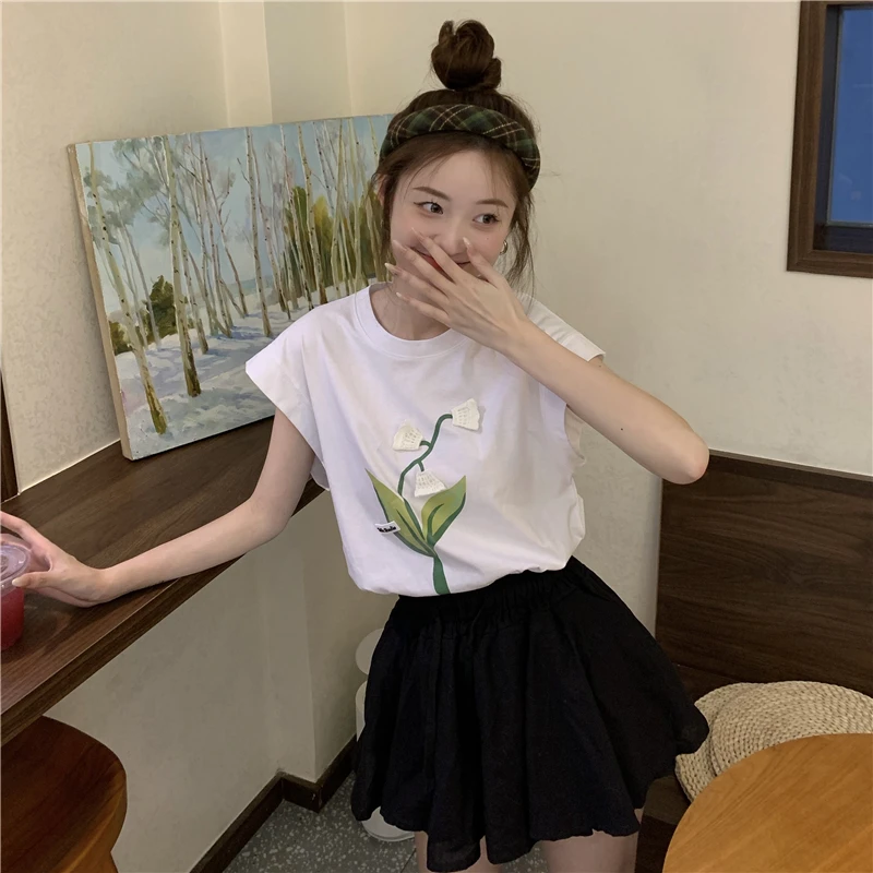 

GBD3180 Sleeveless Tank Top T-shirt Women's Summer Korean 2023 New Design Sense Small and Versatile Loose Top