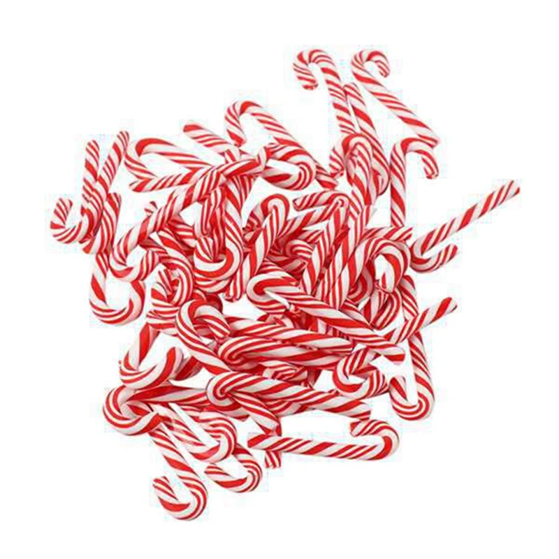 

150Pcs Red and White Handmade Christmas Candy Cane Miniature Food Dollhouse Home Decor Clay Candy Cane
