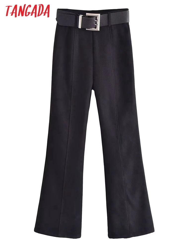 

Брюки женские черные расклешенные с поясом, QN195