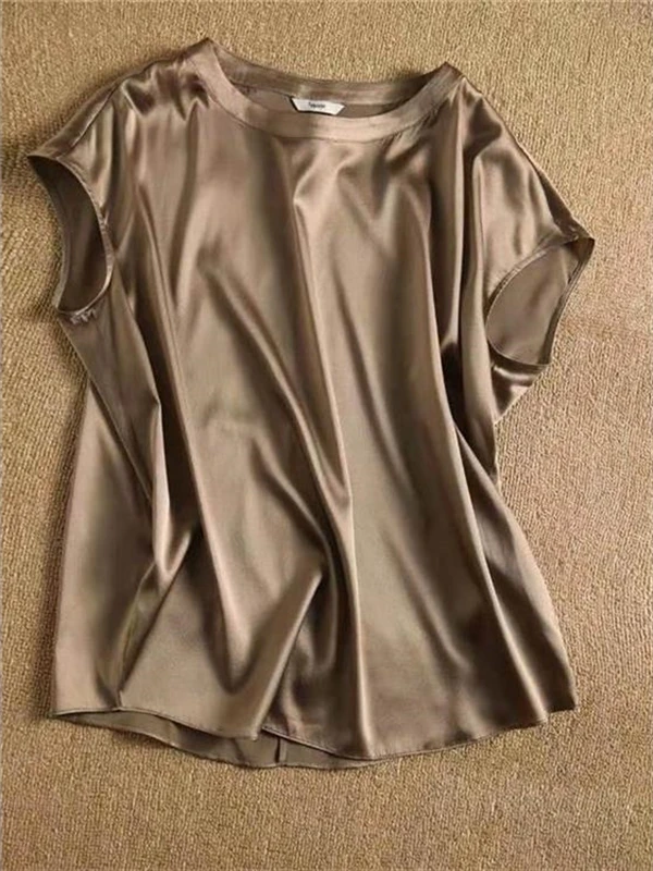 2024 Inner wear T-shirt Top New Summer Clothing Pullover Outer Wear Bottoming Shirt Loose Raglan Sleeve Satin All-Match Fashi... |