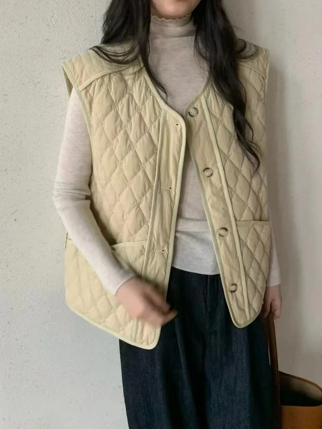 Корейская серия однобортный хлопковый жилет без рукавов с круглым вырезом и