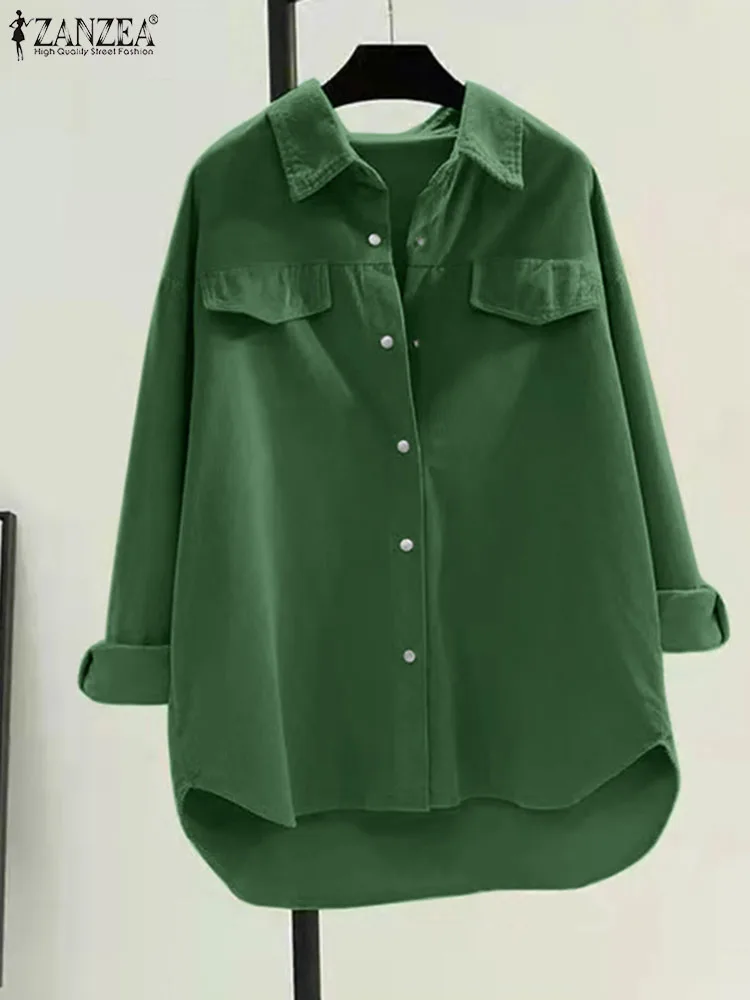 

ZANZEA Women Long Sleeve Corduroy Shirt Spring Autumn Loose Top Tunic Casual Solid Lapel Blouse Button Up Shirt Blusa Femininas
