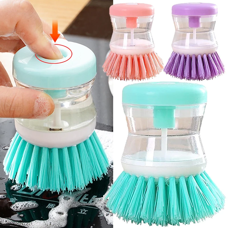 

Kitchen Press Type Auto Liquid Washing Brush For Pot Dish Household Cleaning Brush with Soap Dispenser Dishwashing Utensils Tool