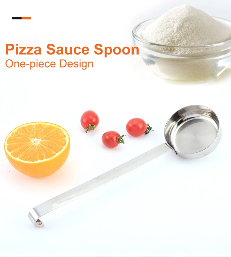 Фото PizzAtHome ложка для соуса для пиццы из нержавеющей стали с длинной цельной ручкой, анти-горячий половник для пиццы, мерная ложка, инструменты для пиццы №3
