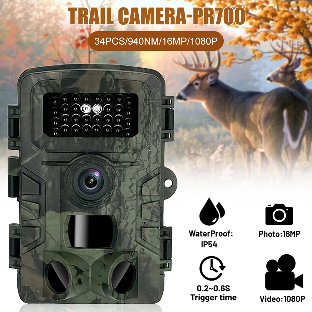

16MP 1080P Hunting Trail Camera with Motion Sensor No Glow Night Vision 0.2s Trigger Time Wildlife Camera Waterproof Monitoring