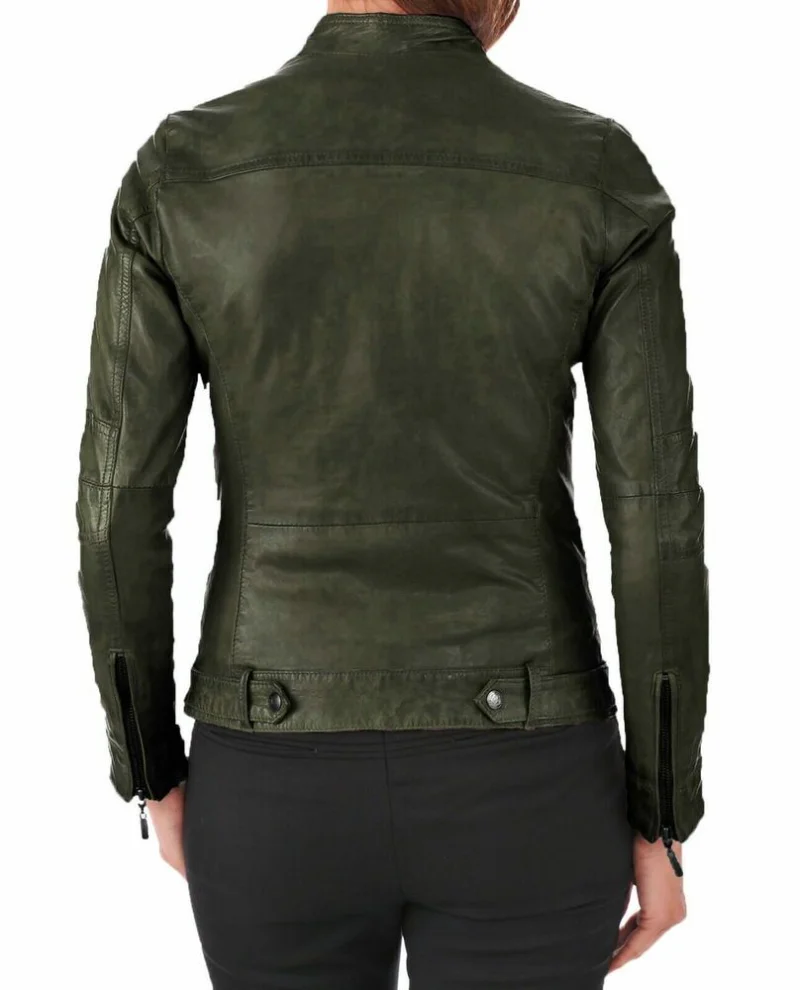 Leather Jacket Women Green Lambskin Leather Biker Coat Real Leather Motorcycle Outwear Genuine Leather