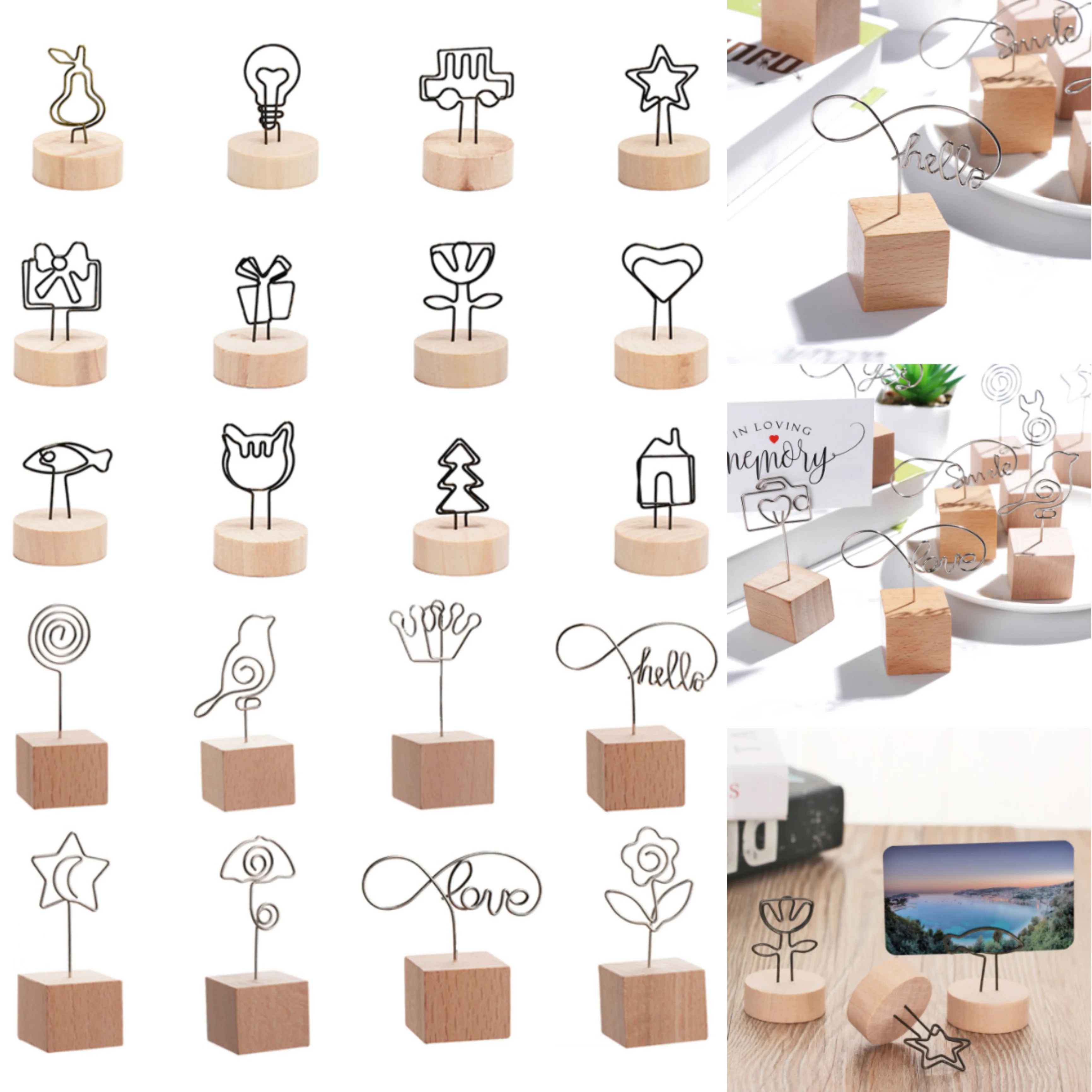 

1PC Creative Round Wooden Photo Clip Memo Name Card Pendant Holder Note Articles Picture Frame Table Number Wedding Photo Holder